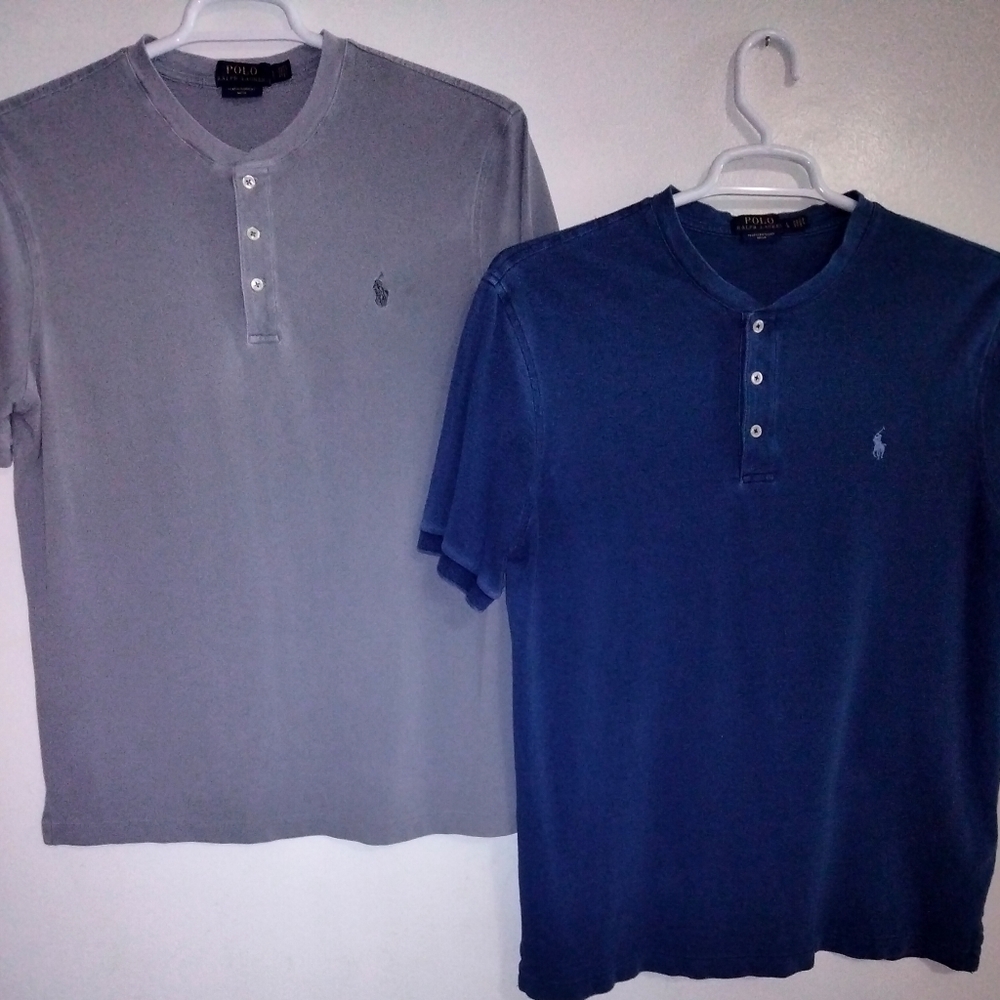 POLO BY RALPH LAUREN MEN'S LOT (2) THREE BUTTON SHORT SLEEVE SHIRT